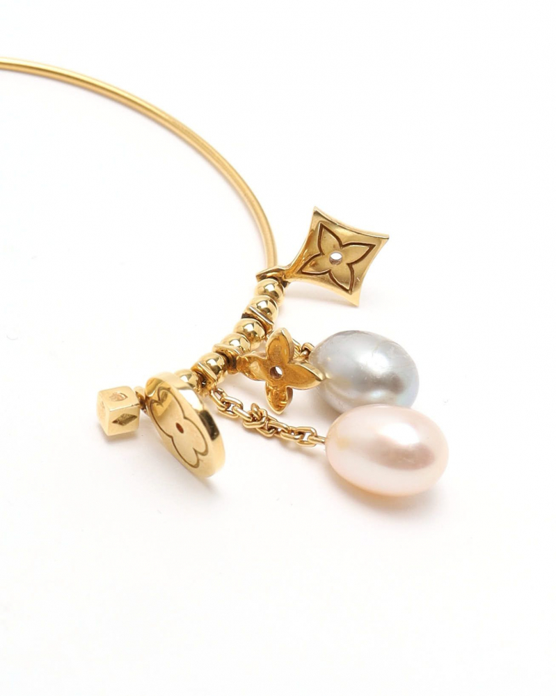 Louis Vuitton Monogram Hoop Earrings in Yellow Gold and Pearls