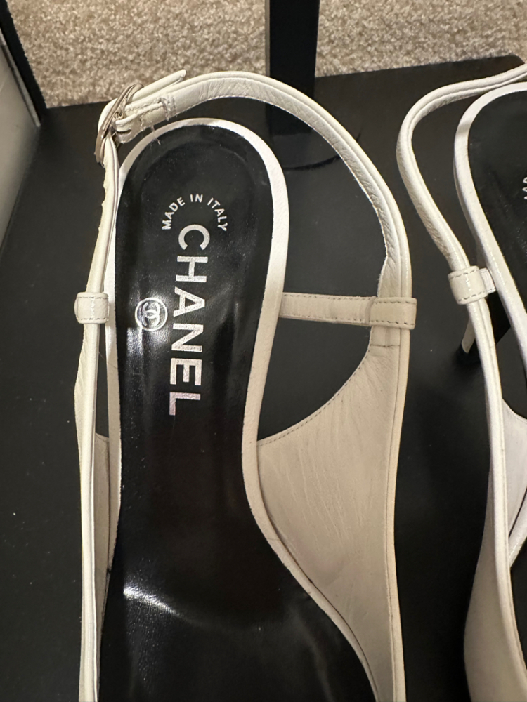 Chanel Black and white sling back heels