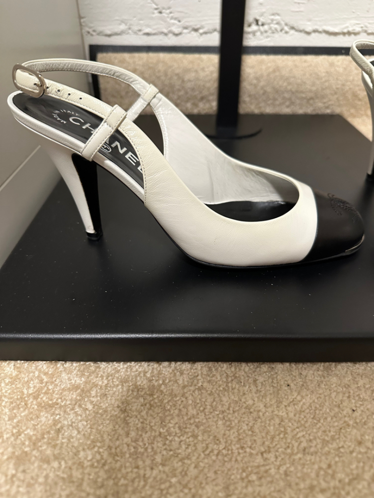 Chanel Black and white sling back heels