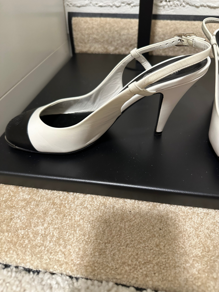 Chanel Black and white sling back heels
