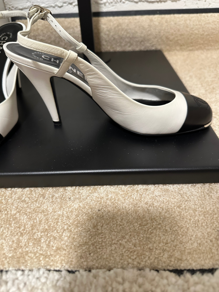 Chanel Black and white sling back heels