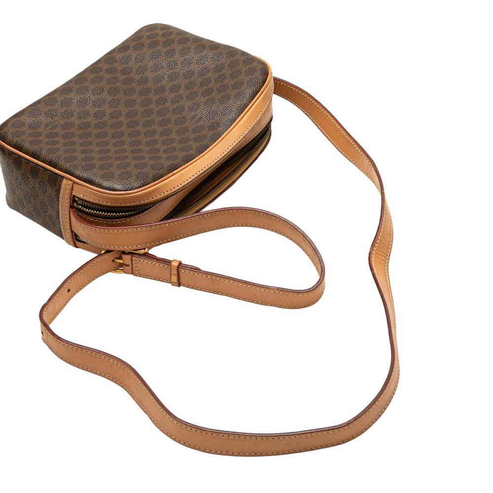 Celine B Celine Brown Coated Canvas Fabric Macadam Crossbody Italy