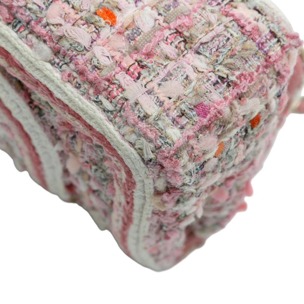 Chanel B Chanel Pink Tweed Fabric Medium Classic Braided Double Flap France