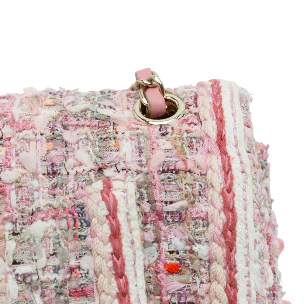 Chanel B Chanel Pink Tweed Fabric Medium Classic Braided Double Flap France