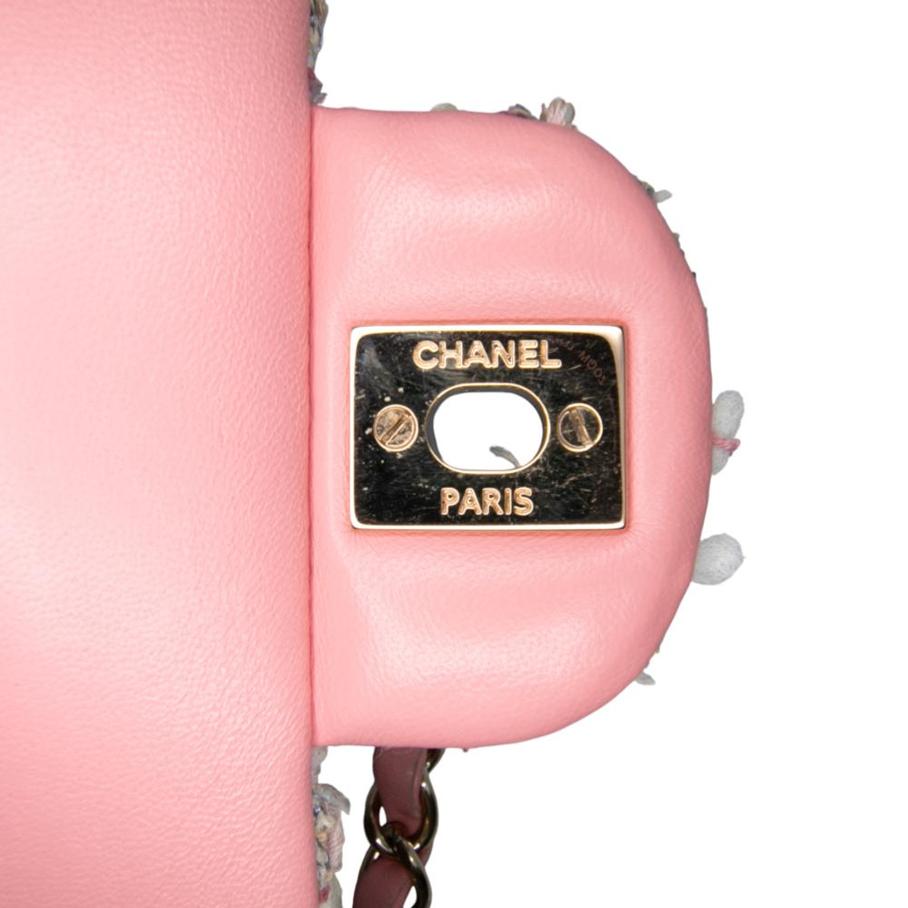 Chanel B Chanel Pink Tweed Fabric Medium Classic Braided Double Flap France