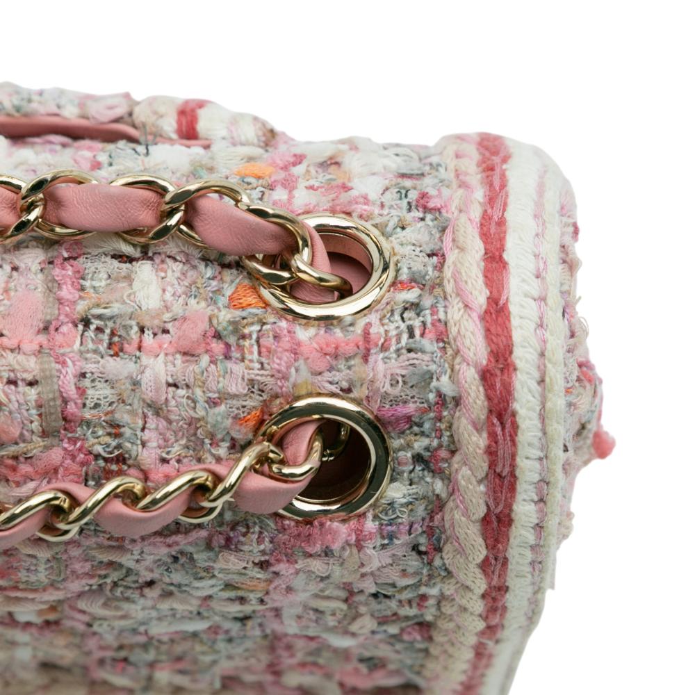 Chanel B Chanel Pink Tweed Fabric Medium Classic Braided Double Flap France