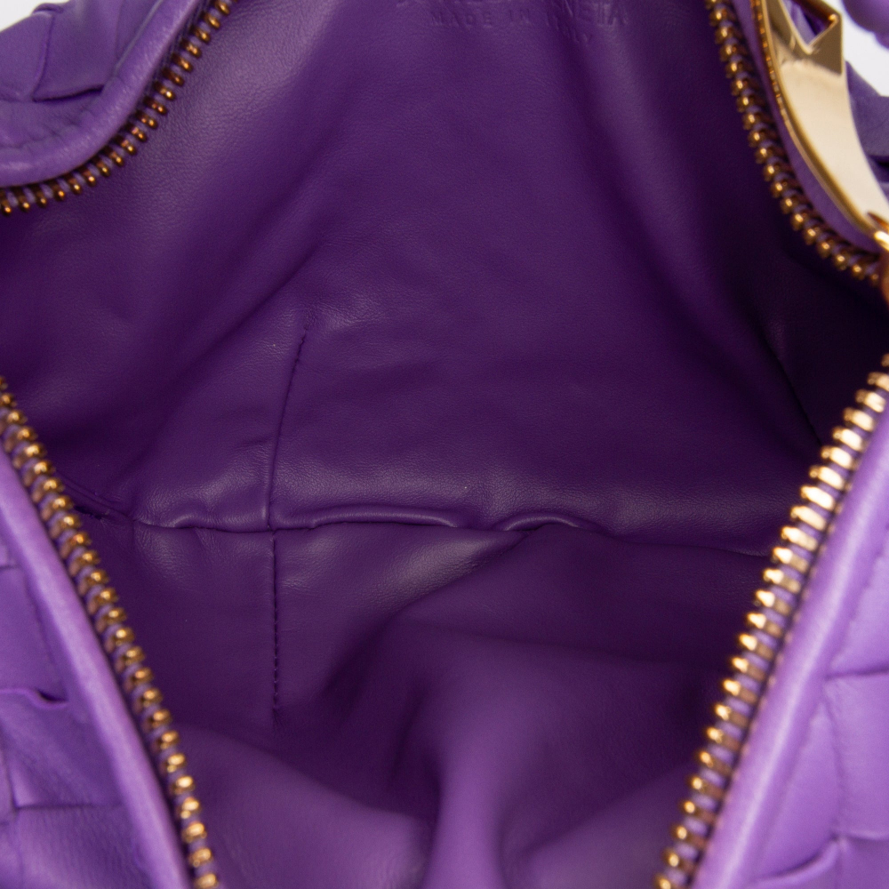 Bottega Veneta Jodie Mini Intrecciato Leather Hobo Handbag Purple