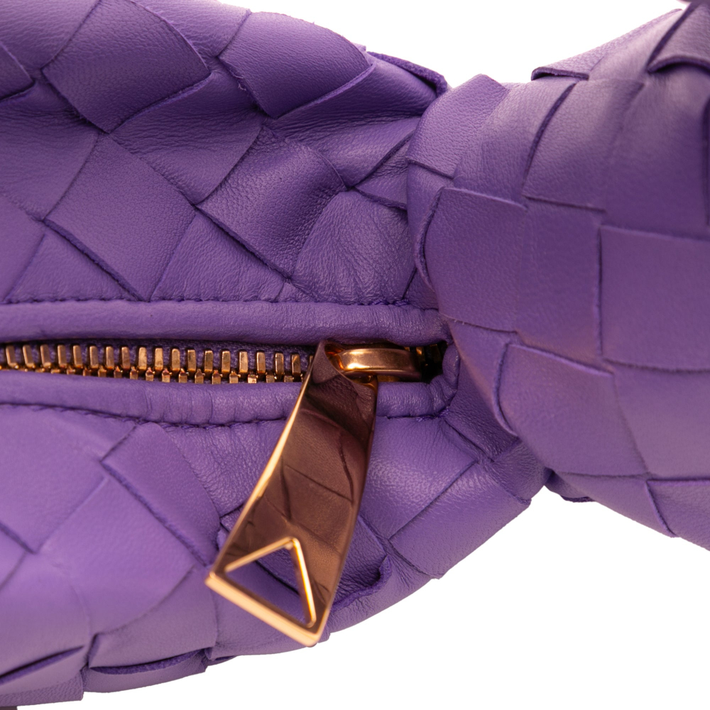 Bottega Veneta Jodie Mini Intrecciato Leather Hobo Handbag Purple