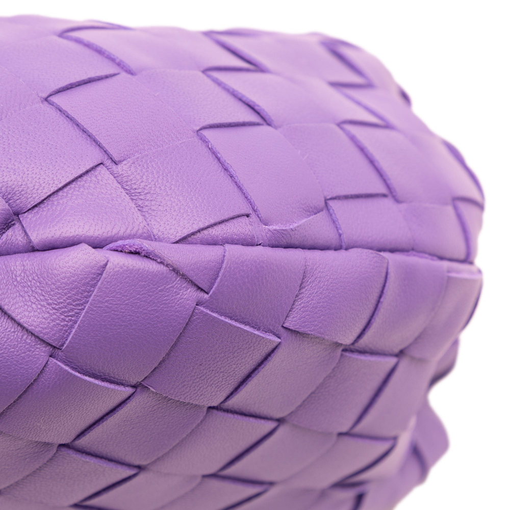 Bottega Veneta Jodie Mini Intrecciato Leather Hobo Handbag Purple