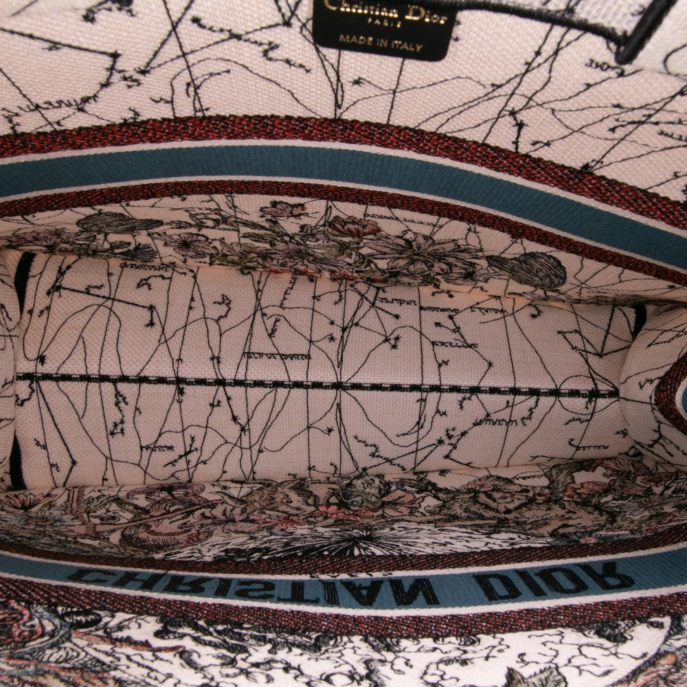 Christian Dior Book Tote Large Embroidery Canvas Handbag Brown