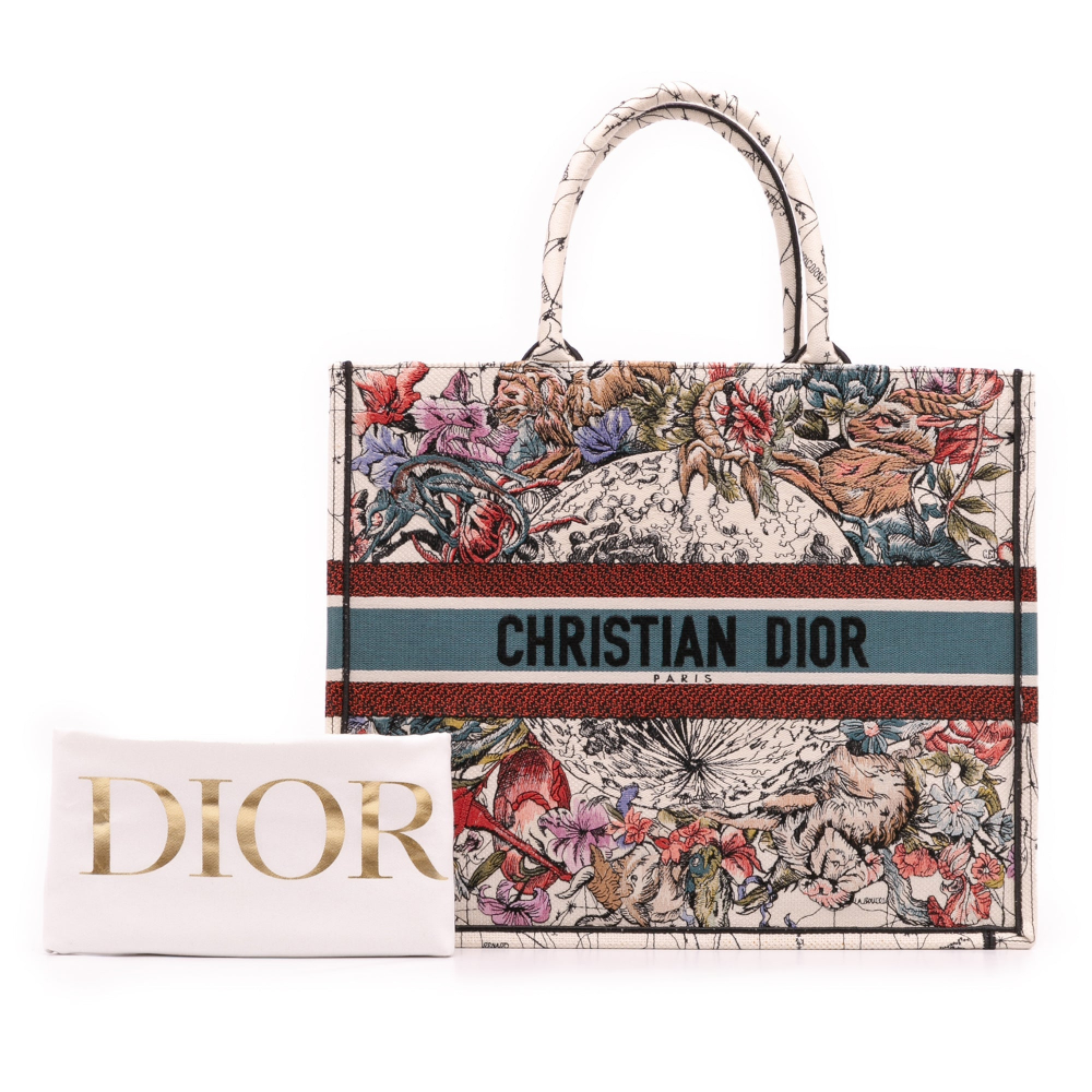 Christian Dior Book Tote Large Embroidery Canvas Handbag Brown