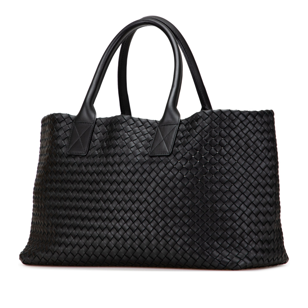 Bottega Veneta Cabat Medium Leather Intrecciato Tote Handbag Black