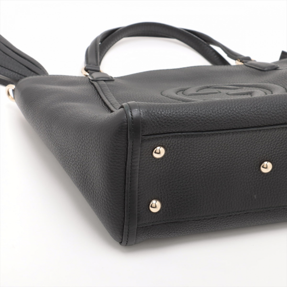 Gucci Soho Leather Zipper Closure Tote Shoulder Bag Black