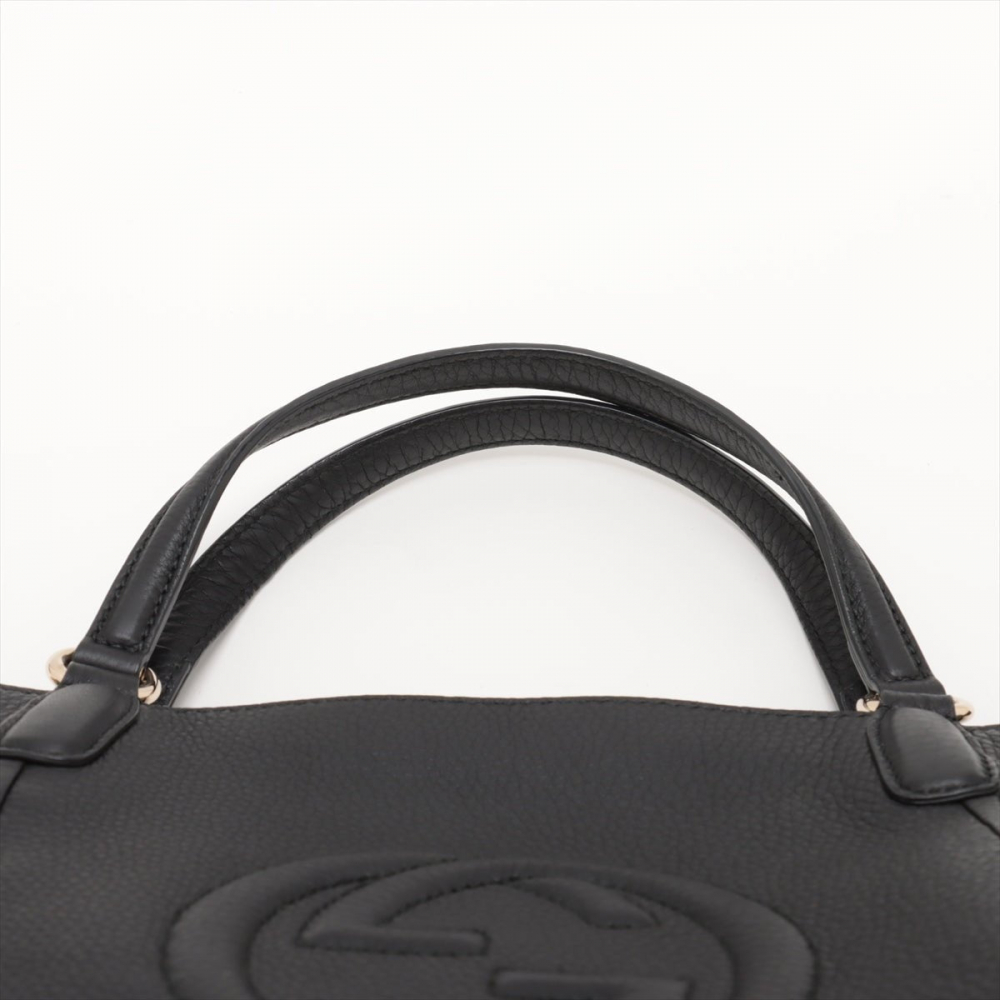 Gucci Soho Leather Zipper Closure Tote Shoulder Bag Black