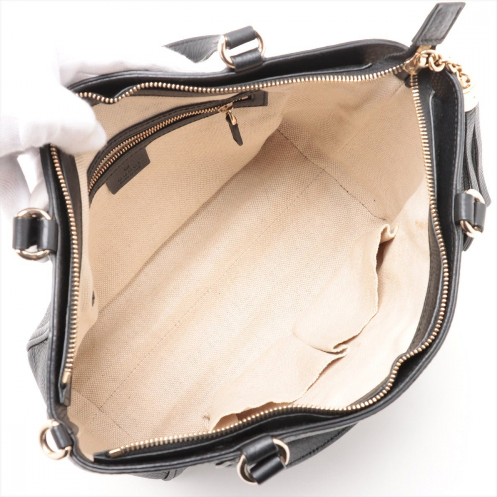 Gucci Soho Leather Zipper Closure Tote Shoulder Bag Black