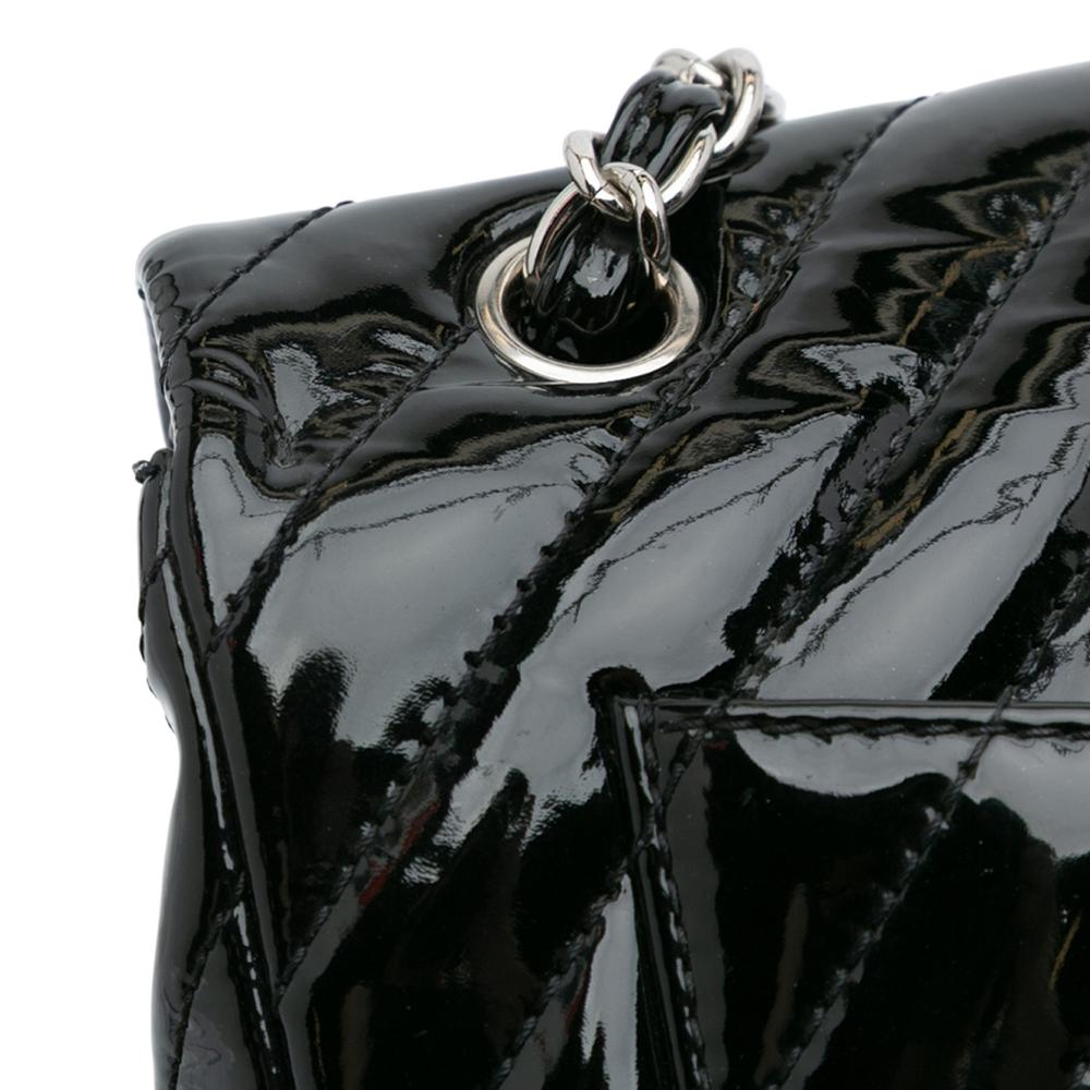 Chanel B Chanel Black Patent Leather Leather Jumbo Classic Chevron Patent Single Flap Italy