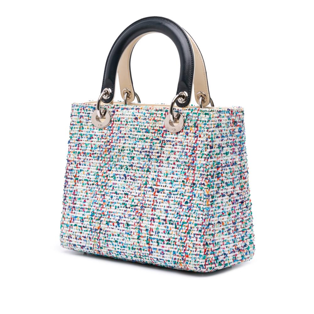 Christian Dior B Dior Blue Light Blue Tweed Fabric Medium Lady Dior Italy