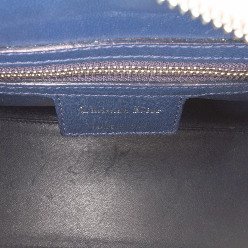 Christian Dior B Dior Blue Light Blue Tweed Fabric Medium Lady Dior Italy