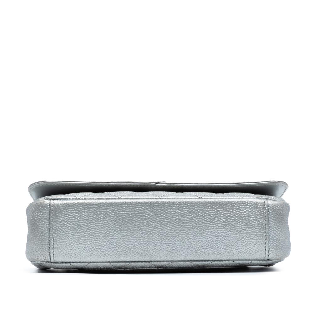 Chanel B Chanel Silver Caviar Leather Leather Small Quilted Metallic Caviar CC Filigree Flap Italy