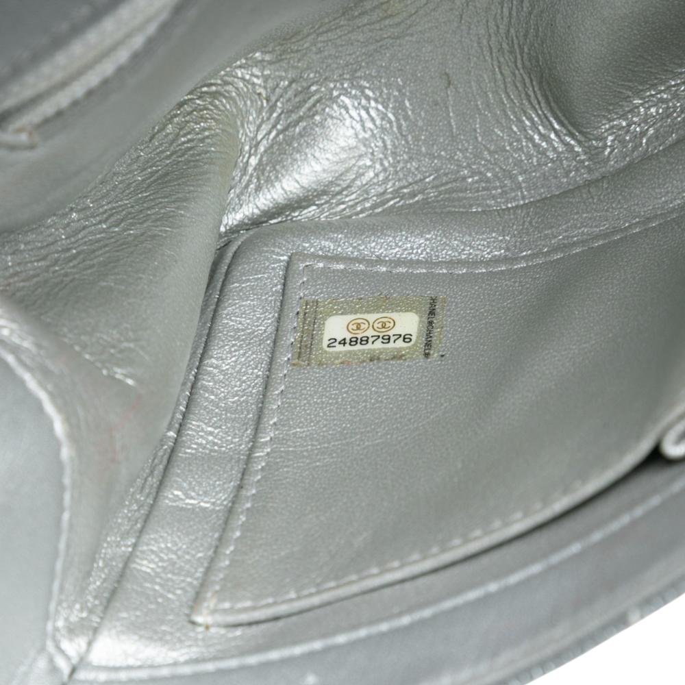 Chanel B Chanel Silver Caviar Leather Leather Small Quilted Metallic Caviar CC Filigree Flap Italy