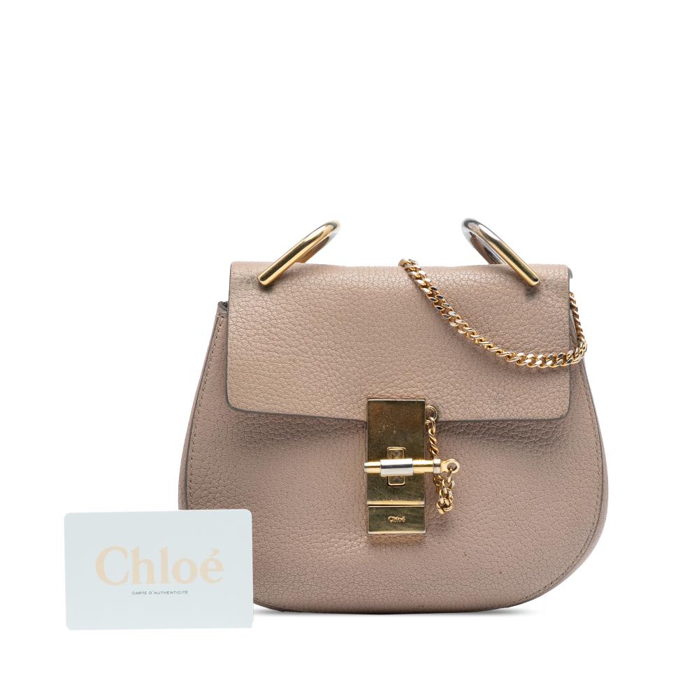 Chloé B Chloé Brown Nude Lambskin Leather Leather Mini Grained Lambskin Drew Crossbody Italy