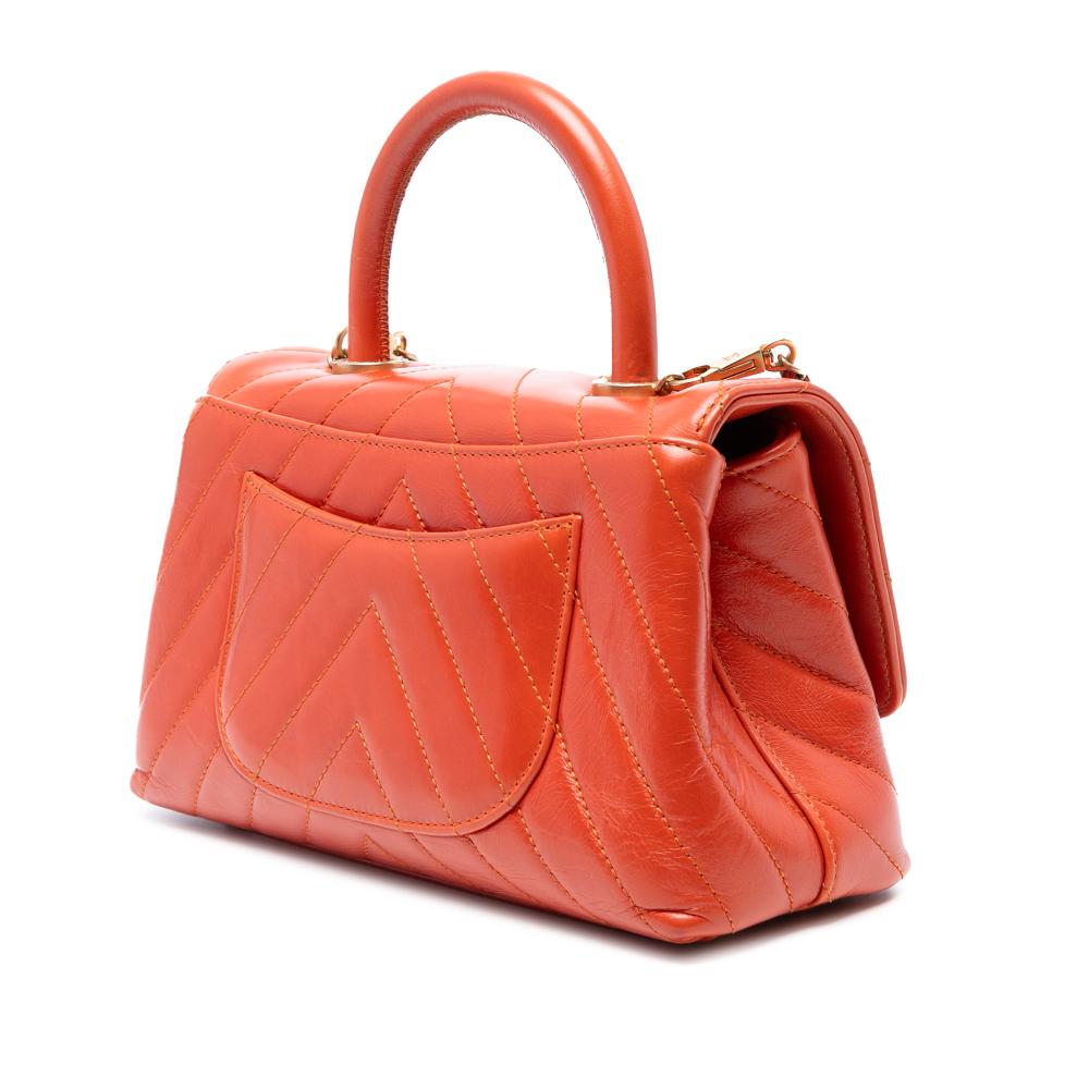 Chanel B Chanel Orange Dark Orange Lambskin Leather Leather Mini Chevron Lambskin Coco Top Handle Bag Italy
