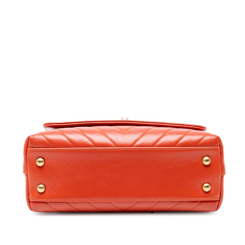 Chanel B Chanel Orange Dark Orange Lambskin Leather Leather Mini Chevron Lambskin Coco Top Handle Bag Italy