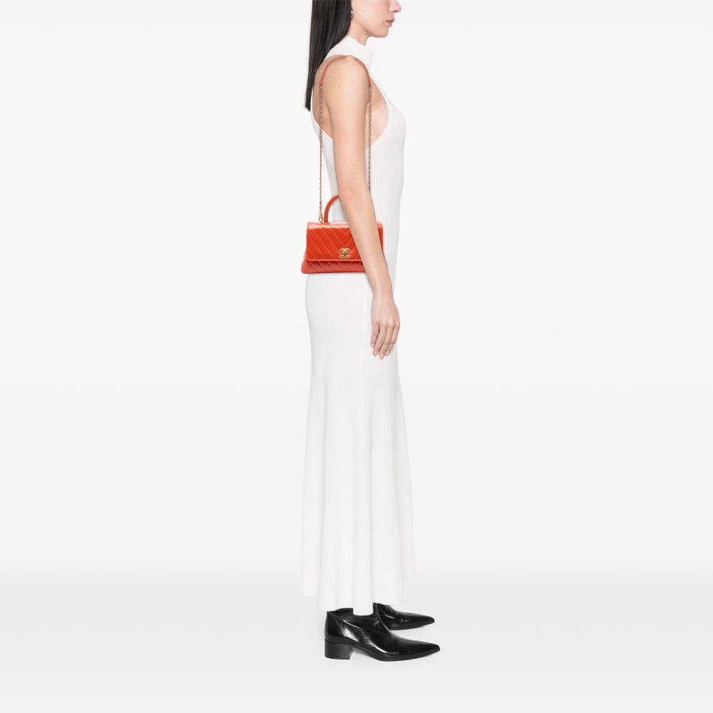 Chanel B Chanel Orange Dark Orange Lambskin Leather Leather Mini Chevron Lambskin Coco Top Handle Bag Italy