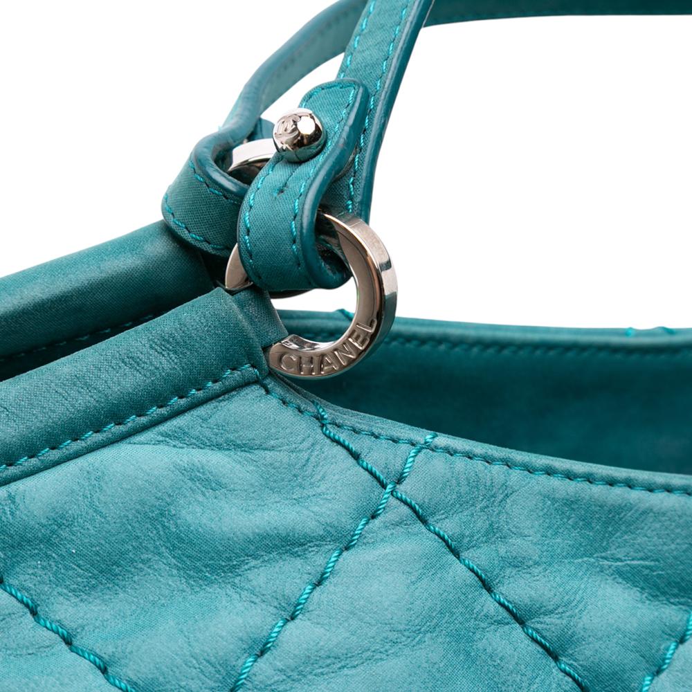Chanel B Chanel Blue Turquoise Calf Leather Small Iridescent skin Sea Hit Tote Italy