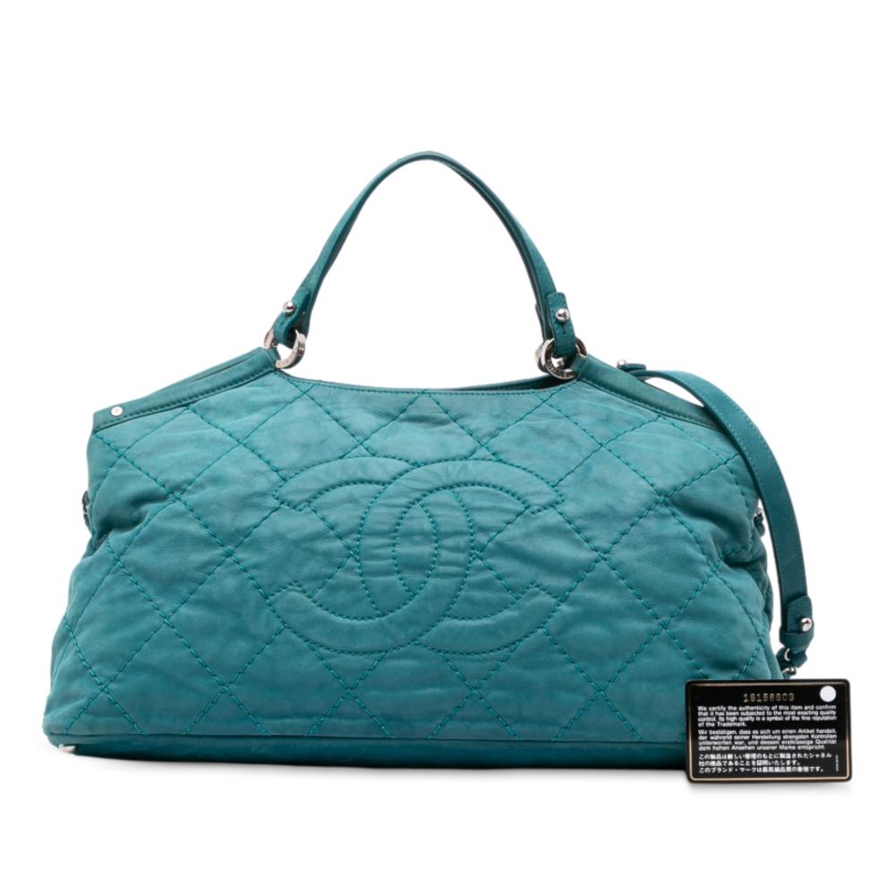 Chanel B Chanel Blue Turquoise Calf Leather Small Iridescent skin Sea Hit Tote Italy