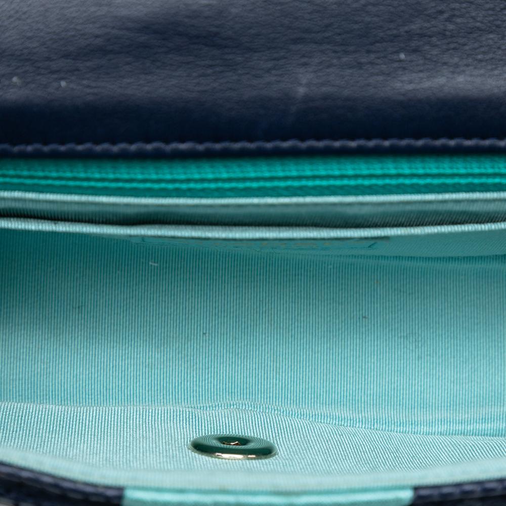 Chanel B Chanel Blue Navy Lambskin Leather Leather New Mini Pleated Perforated Lambskin Single Flap France