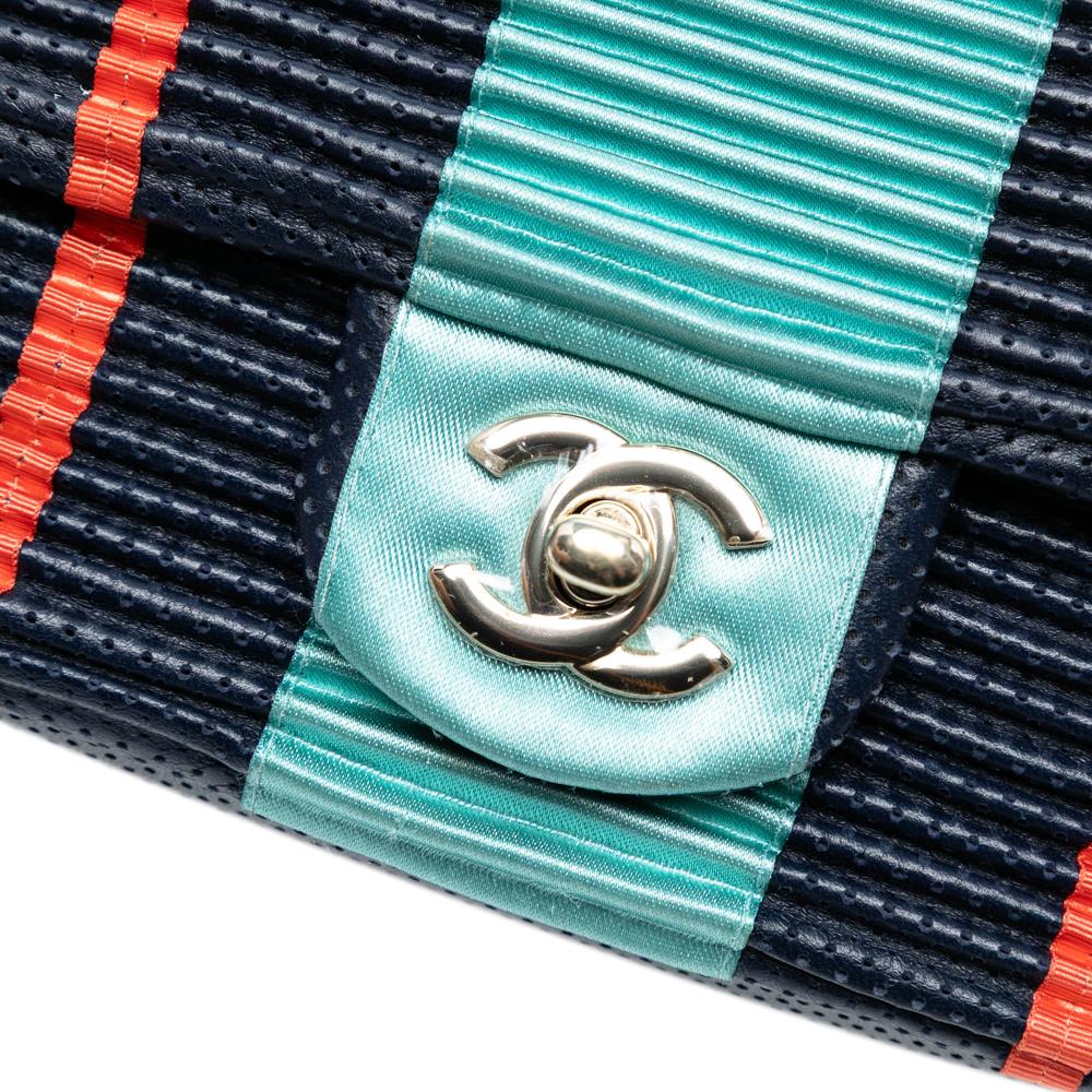 Chanel B Chanel Blue Navy Lambskin Leather Leather New Mini Pleated Perforated Lambskin Single Flap France