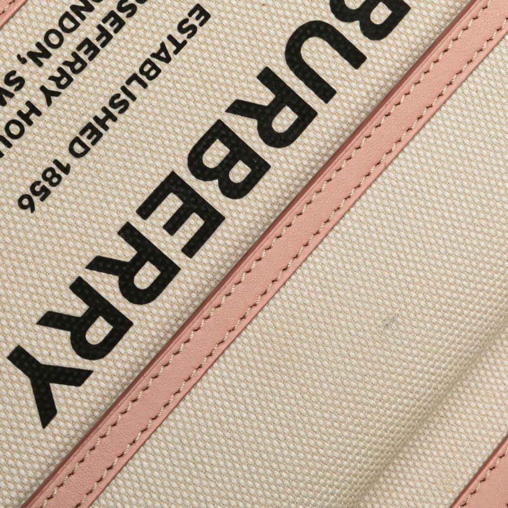 Burberry B Burberry Brown Light Beige with Pink Canvas Fabric Mini and Leather Pocket Satchel Italy