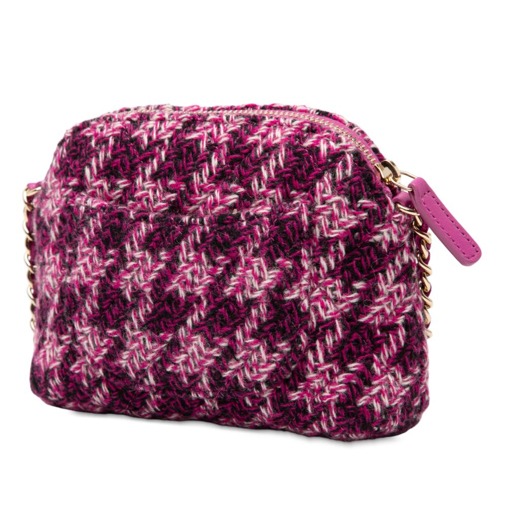 Chanel B Chanel Purple Magenta Tweed Fabric CC Houndstooth Clutch On Chain Italy