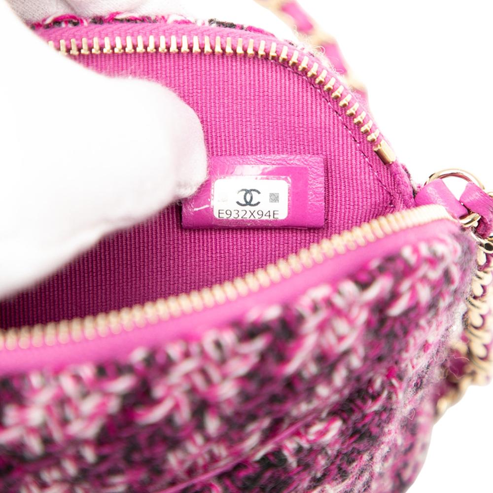 Chanel B Chanel Purple Magenta Tweed Fabric CC Houndstooth Clutch On Chain Italy