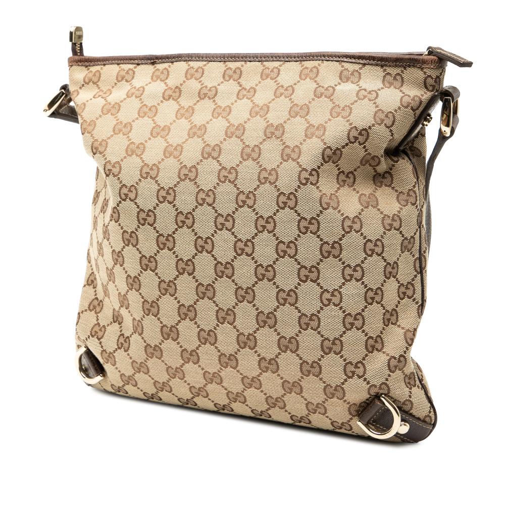 Gucci B Gucci Brown Beige Canvas Fabric GG Abbey D Ring Crossbody Italy