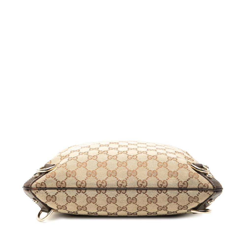 Gucci B Gucci Brown Beige Canvas Fabric GG Abbey D Ring Crossbody Italy