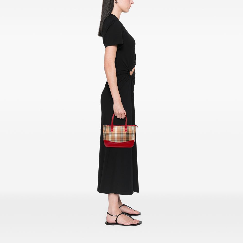 Burberry B Burberry Brown Beige with Red Canvas Fabric Haymarket Check Tote United Kingdom