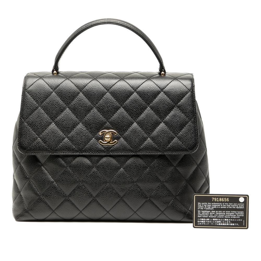 Chanel AB Chanel Black Caviar Leather Leather CC Quilted Caviar Kelly Top Handle Bag Italy