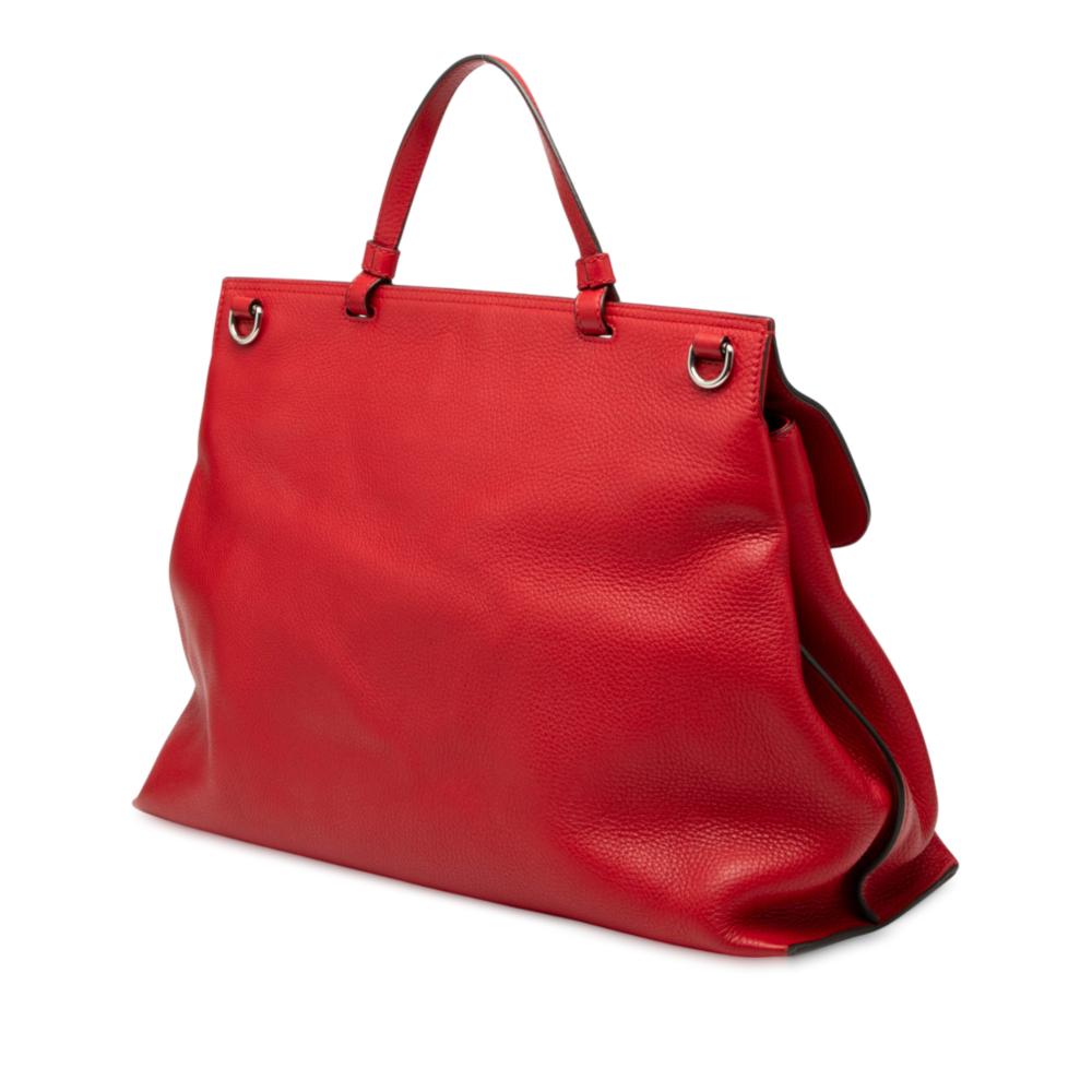 Gucci B Gucci Red Calf Leather Large Bamboo Daily Satchel Italy