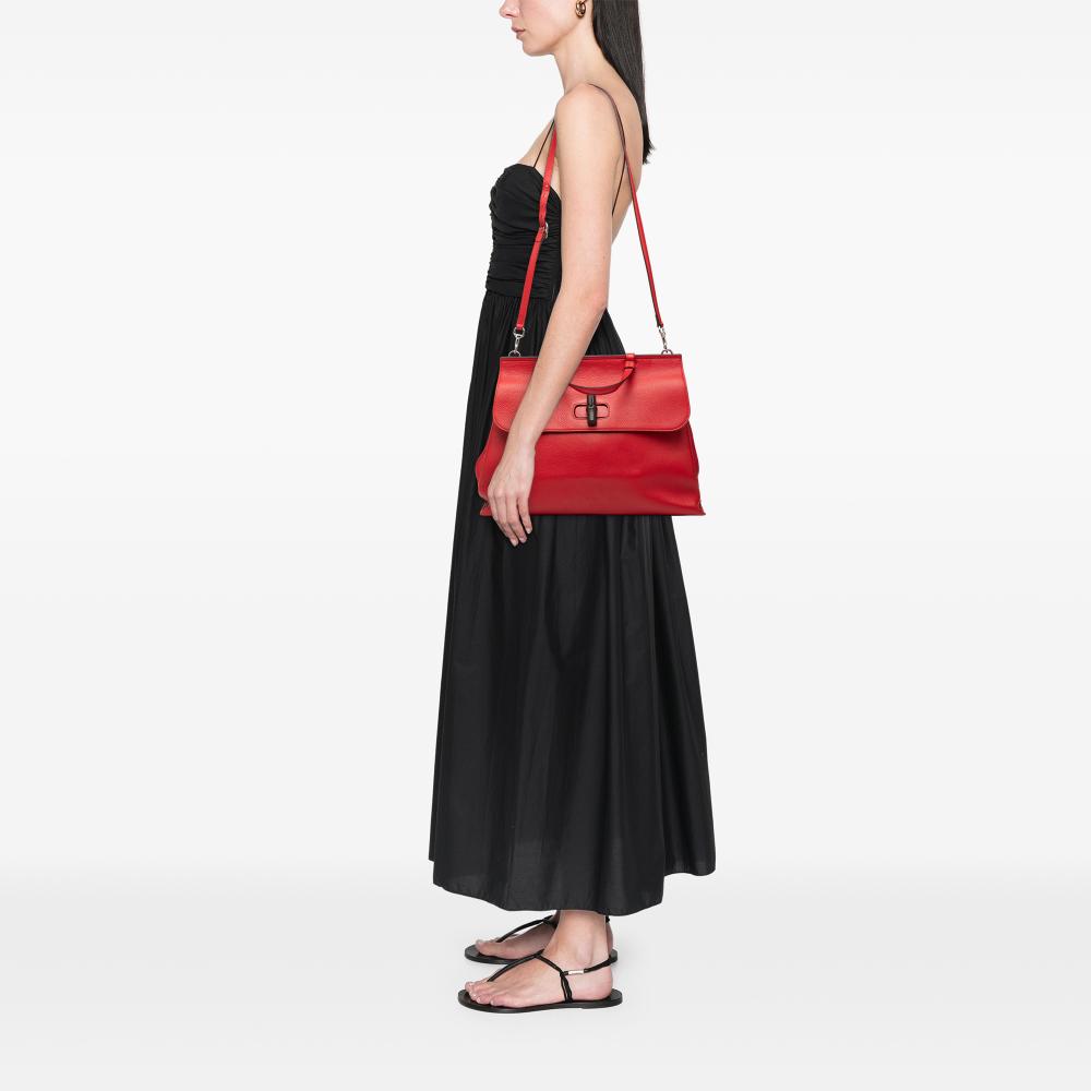 Gucci B Gucci Red Calf Leather Large Bamboo Daily Satchel Italy