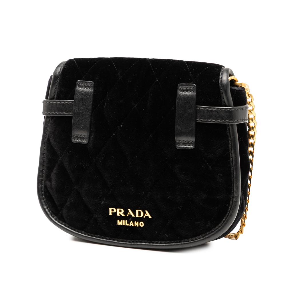Prada AB Prada Black Velour Fabric Impuntu Velluto Corsaire Crossbody Italy