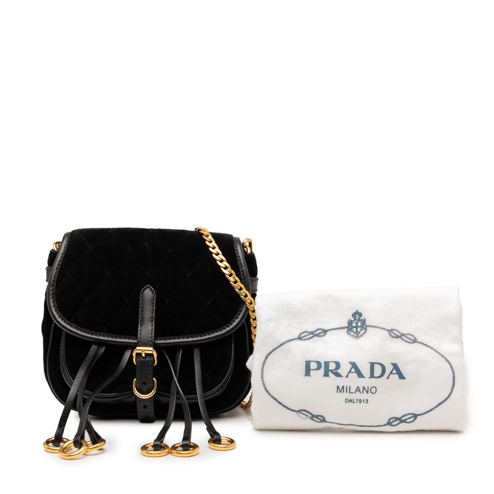 Prada AB Prada Black Velour Fabric Impuntu Velluto Corsaire Crossbody Italy