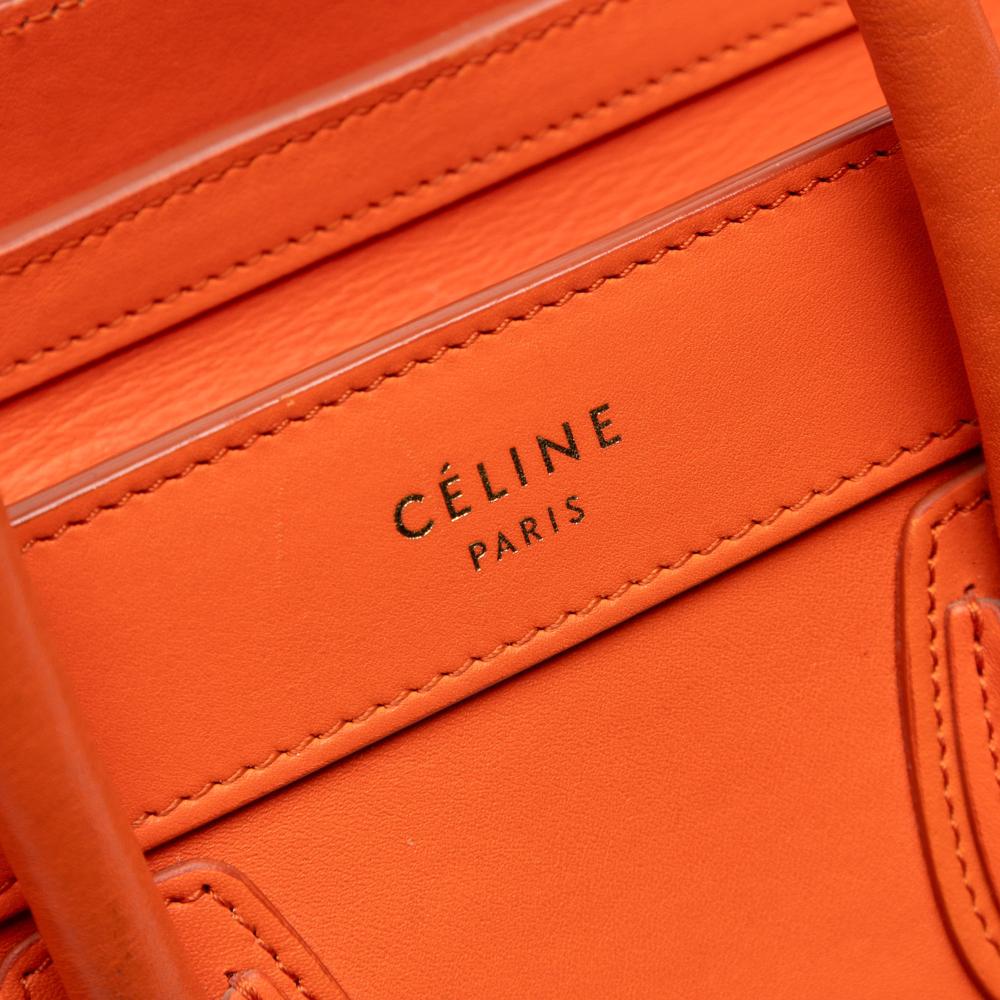 Celine B Celine Orange Dark Orange Calf Leather Nano Luggage Tote Italy