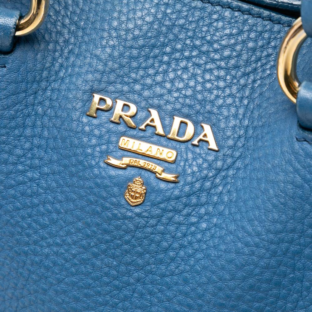 Prada B Prada Blue Calf Leather Vitello Daino Open Convertible Tote Italy