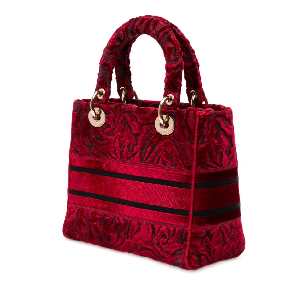Christian Dior B Dior Red Velvet Fabric Medium Embroidered Roses Lady D Lite Italy
