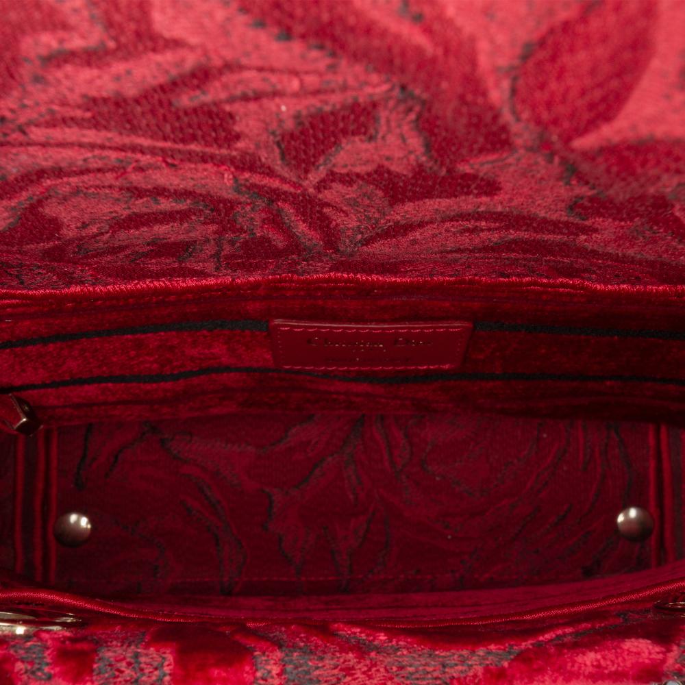 Christian Dior B Dior Red Velvet Fabric Medium Embroidered Roses Lady D Lite Italy