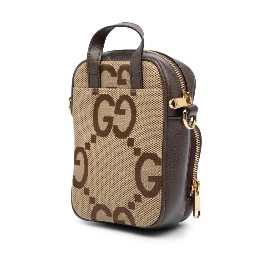 Gucci AB Gucci Brown Beige Canvas Fabric Micro Jumbo GG Web Top Handle Bag Italy
