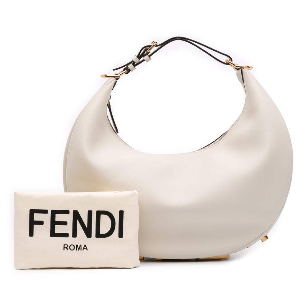 Fendi AB Fendi White Calf Leather Medium Fendigraphy Hobo Italy