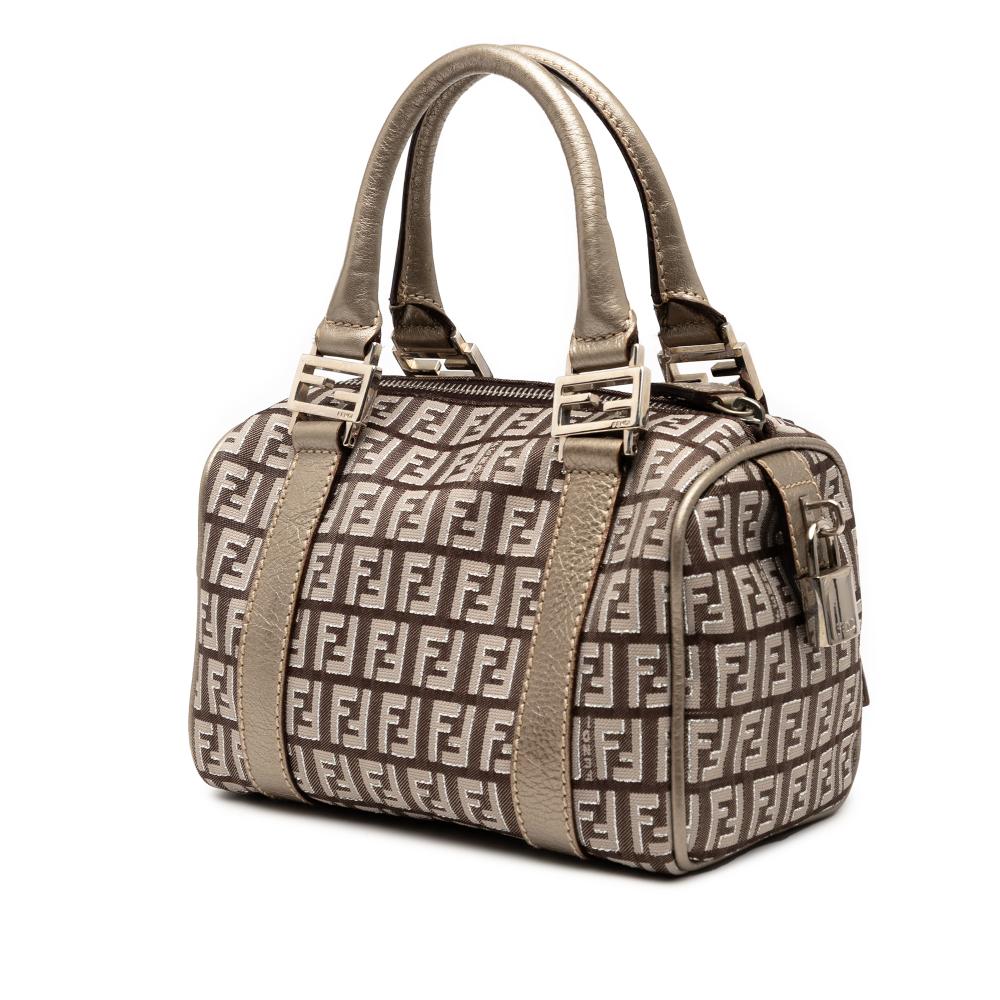 Fendi AB Fendi Brown Canvas Fabric Mini Zucchino Forever Bauletto Boston Bag Italy